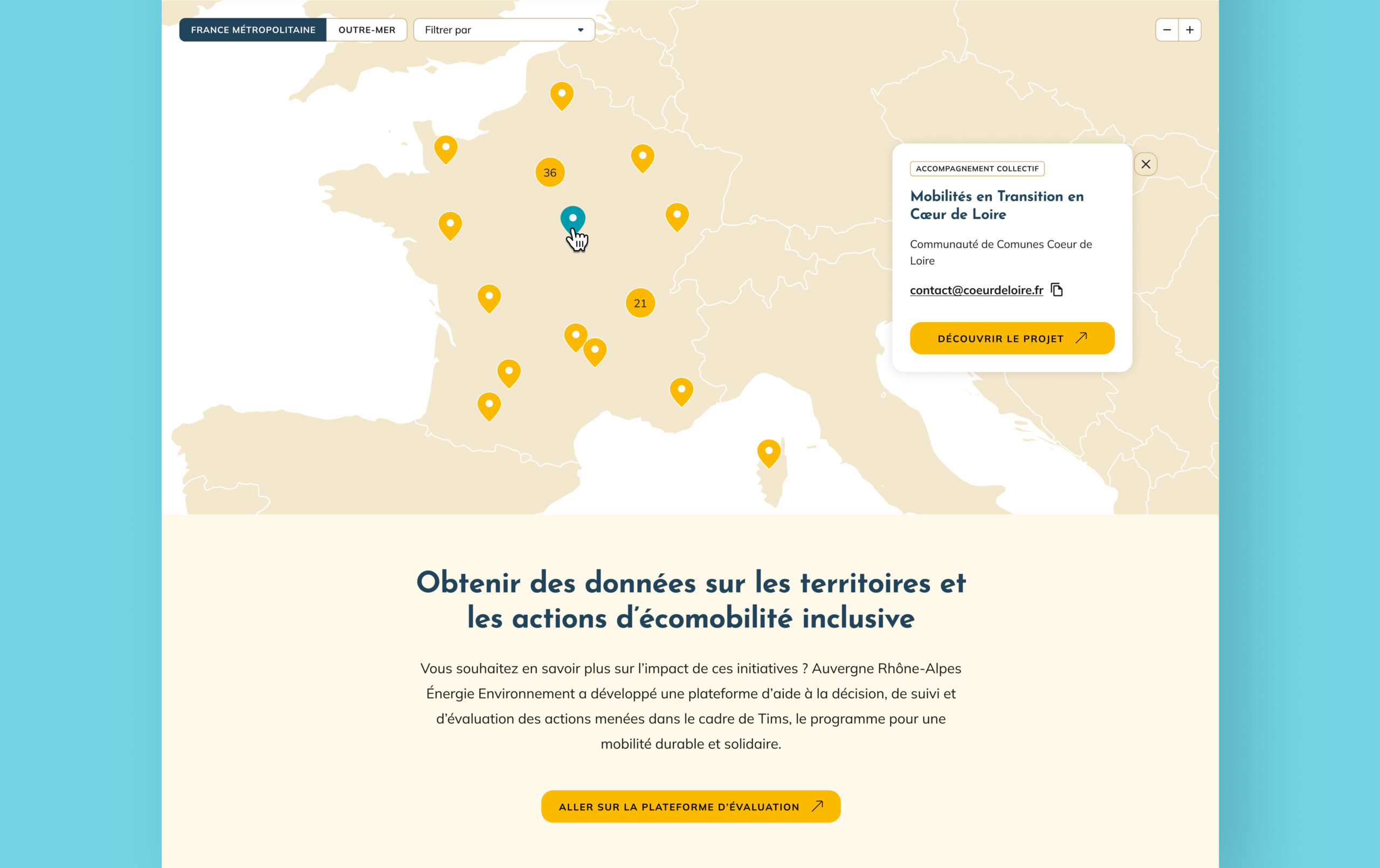 Vue montrant la carte interactive