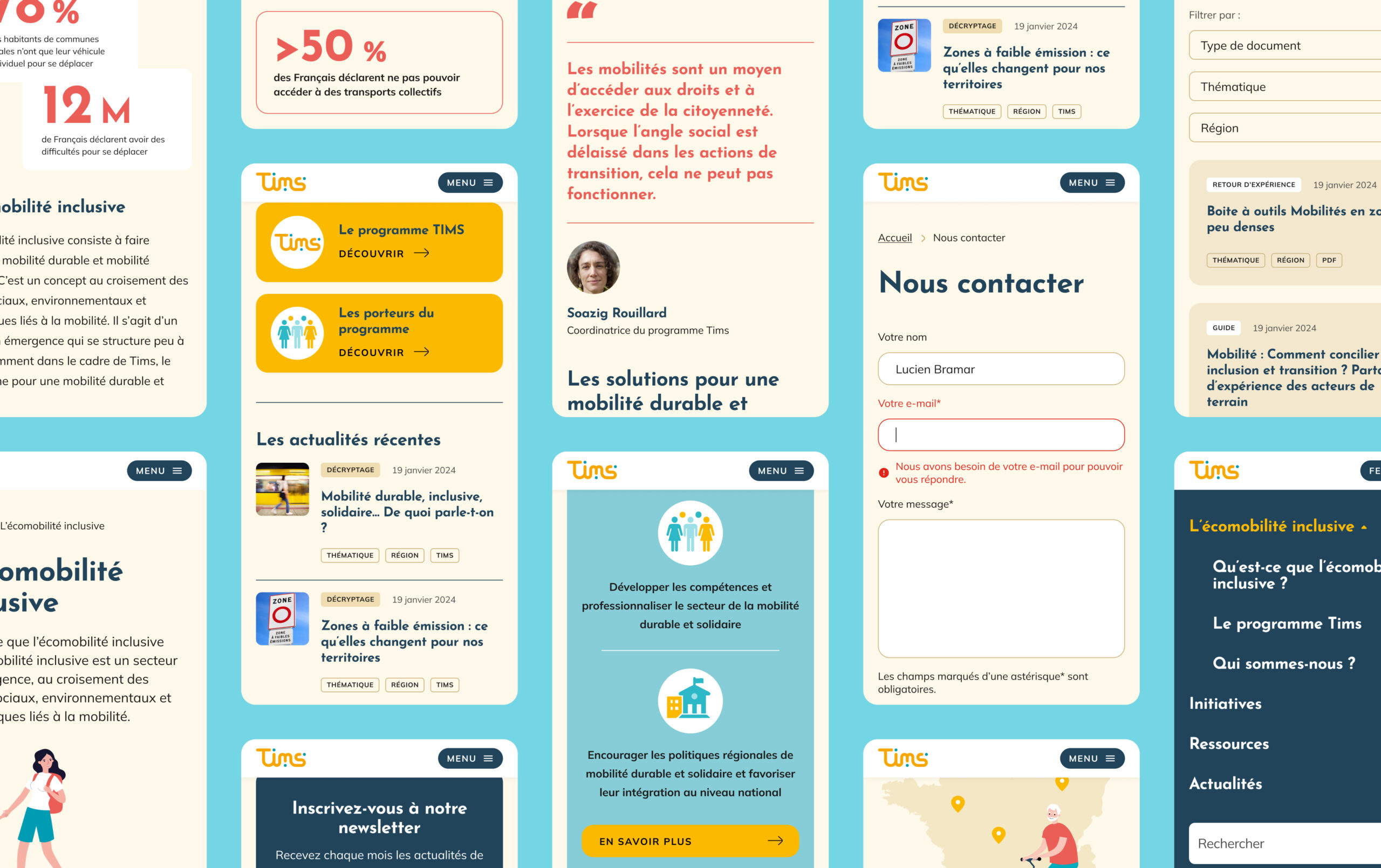 Vue globale des écrans mobiles du site