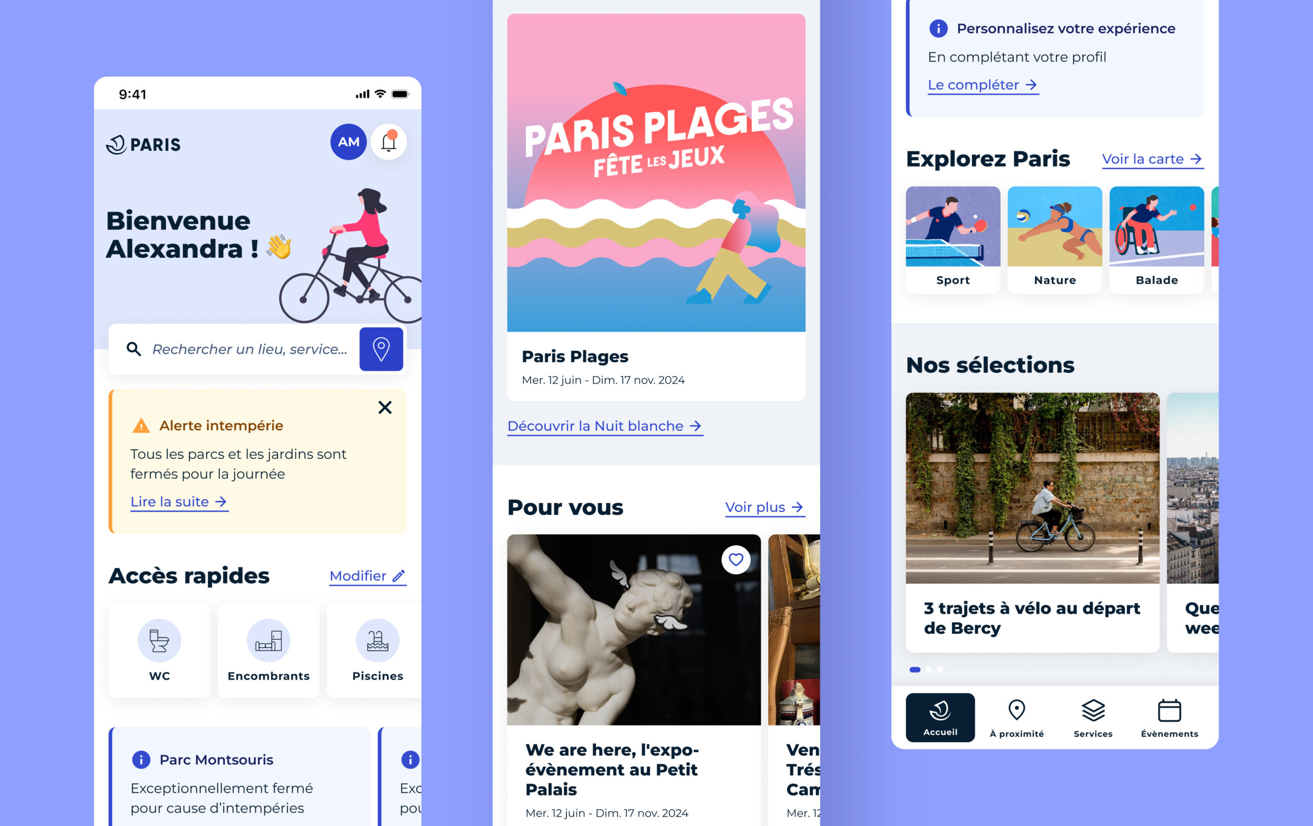 Vue de l'écran d'accueil de l'application