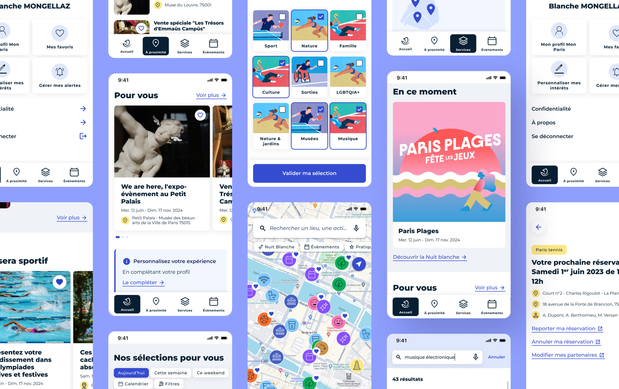 Vue globale de l'application montrant plusieurs écrans