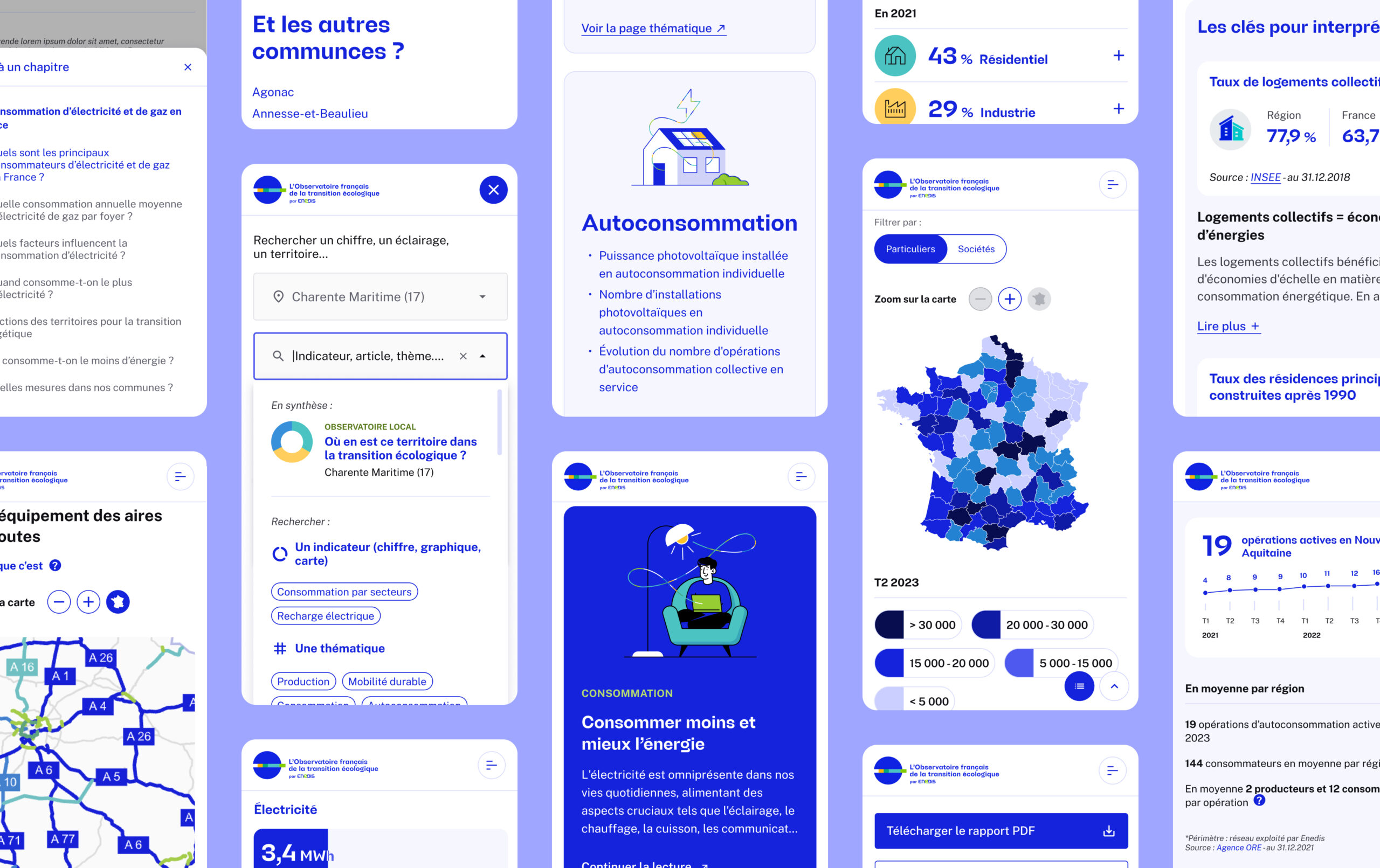 Vue globale des écrans mobiles du site